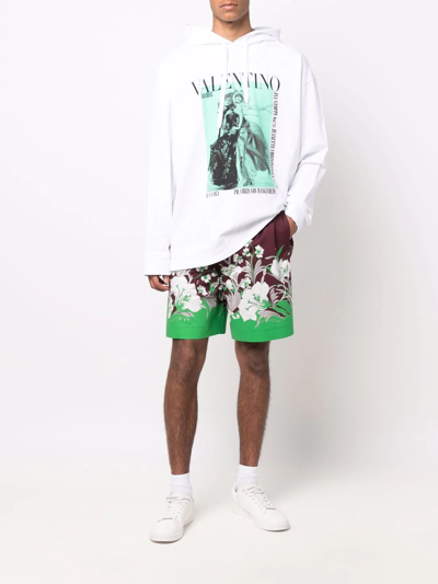 Shop Valentino Floral-print Drawstring Shorts In Rot