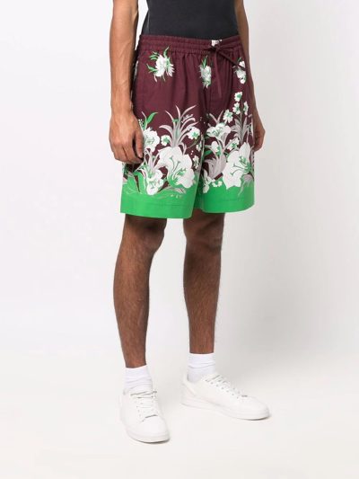 Shop Valentino Floral-print Drawstring Shorts In Rot