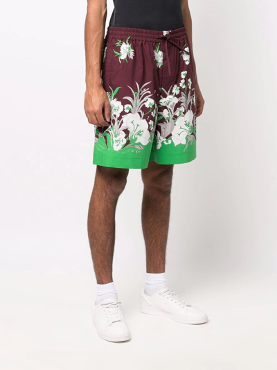Valentino Floral-print Drawstring Shorts In Rot