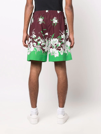 Shop Valentino Floral-print Drawstring Shorts In Rot