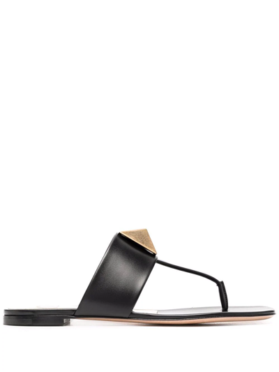 Valentino One Stud Leather Flat Sandals In Black