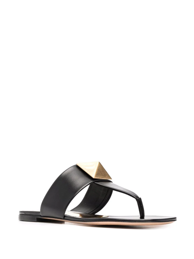 Valentino One Stud Leather Flat Sandals In Black