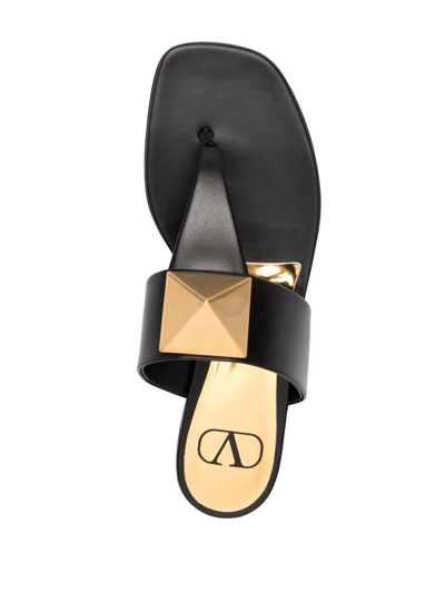 Valentino One Stud Leather Flat Sandals In Black