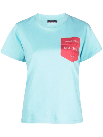Shop Emporio Armani Logo-print Crewneck T-shirt In Blue