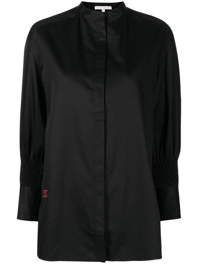 Shop Shiatzy Chen Cotton Embroidered Sleeve Shirt In Black