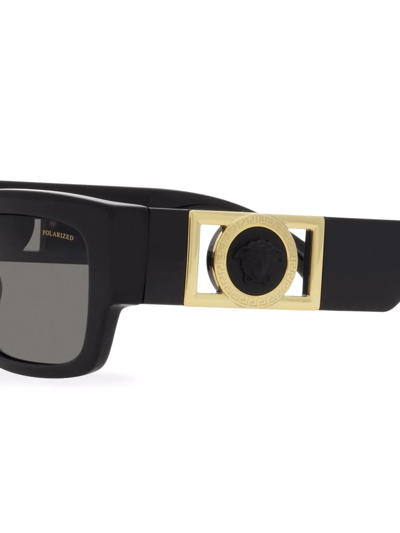 Shop Versace Logo-plaque Square-frame Sunglasses In Grey