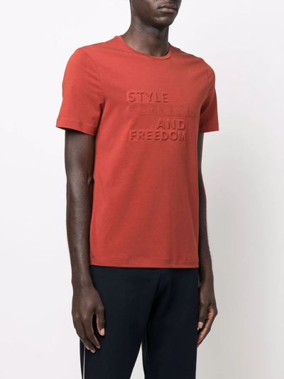 Shop Corneliani Slogan-embossed Logo T-shirt In Red