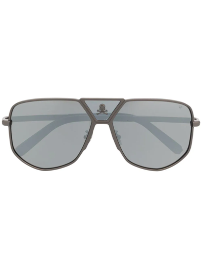 Shop Philipp Plein Eyewear Tinted Pilot-frame Sunglasses In Grey