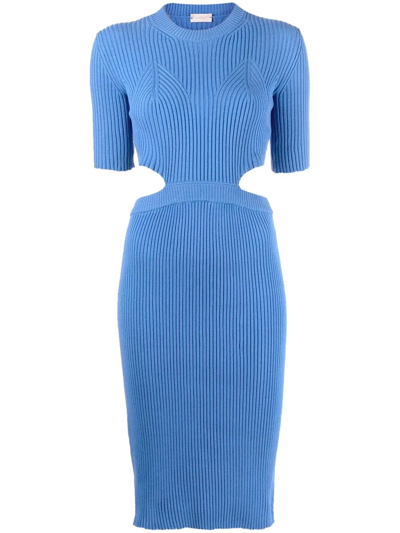Shop Mrz Ribbed-knit Cut-out Dress In Blau