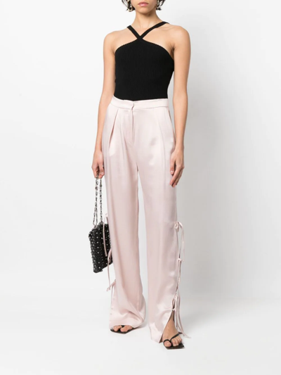 Shop Act N°1 Bow-detail Satin-finish Trousers In Pink