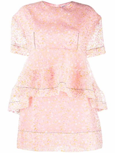 Shop Parlor Floral-print Tulle Peplum Dress In Rosa