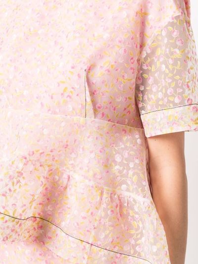 Shop Parlor Floral-print Tulle Peplum Dress In Rosa