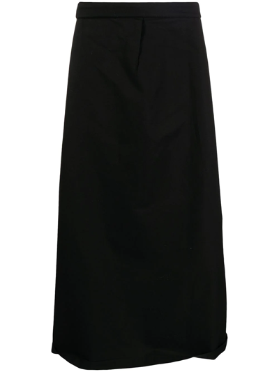 Shop Yohji Yamamoto Pinch-draped Wool Midi Skirt In Schwarz