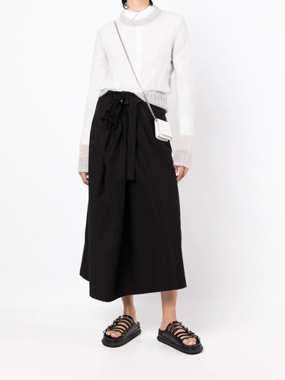 Shop Yohji Yamamoto Pinch-draped Wool Midi Skirt In Schwarz