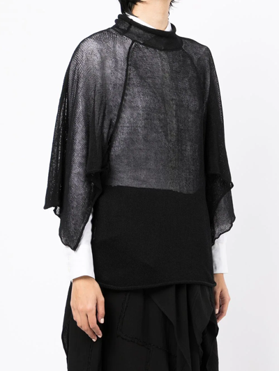 Shop Yohji Yamamoto Slit-sleeve Fine-knit Top In Schwarz