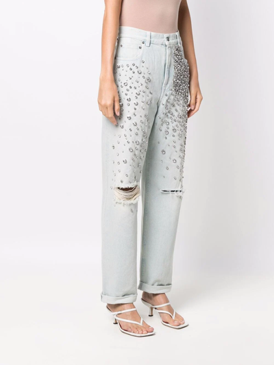 Shop Golden Goose Kim Cabochon-crystal Bleached Jeans In Blau