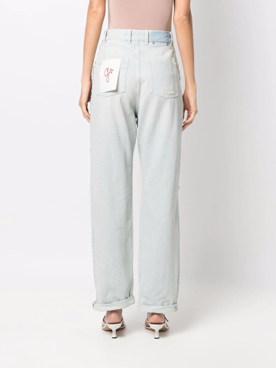 Shop Golden Goose Kim Cabochon-crystal Bleached Jeans In Blau