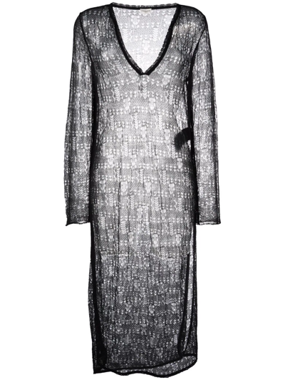 Shop Saint Laurent Open-knit Long-sleeved Tunic Dress In Schwarz