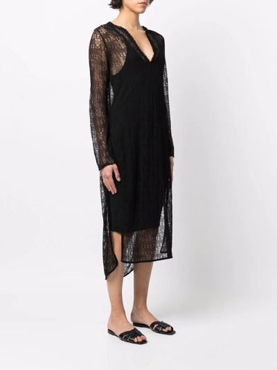 Shop Saint Laurent Open-knit Long-sleeved Tunic Dress In Schwarz