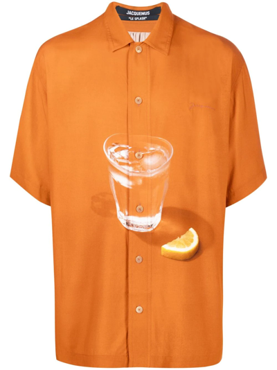 Shop Jacquemus La Chemise Moisson Lemon Water Short-sleeve Shirt In Orange