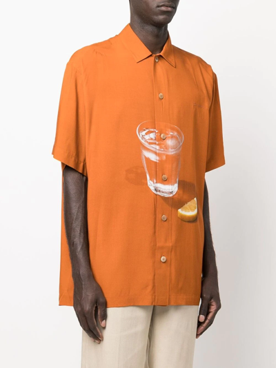 Shop Jacquemus La Chemise Moisson Lemon Water Short-sleeve Shirt In Orange