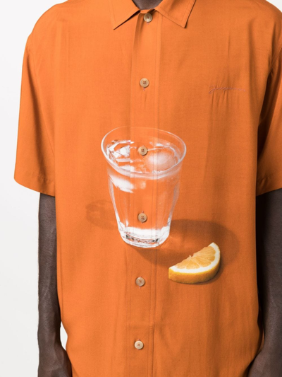 Shop Jacquemus La Chemise Moisson Lemon Water Short-sleeve Shirt In Orange