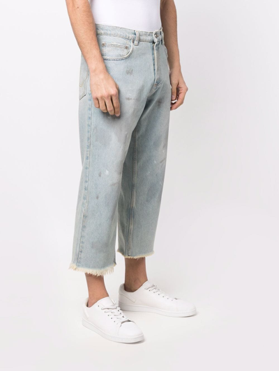 Shop Erl Distressed Cropped Jeans In Blau