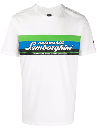Automobili Lamborghini Man White T-shirt With Logoscript On Color Block  Band In Bianco | ModeSens