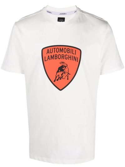 Automobili Lamborghini Logo-print Cotton T-shirt In Weiss