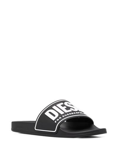 Shop Diesel Sa-mayemi Cc Logo-embossed Sildes In Schwarz