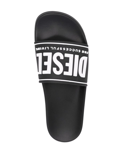 Diesel Men's Sa-mayemi Water-resistant Logo Pool Slides In Schwarz