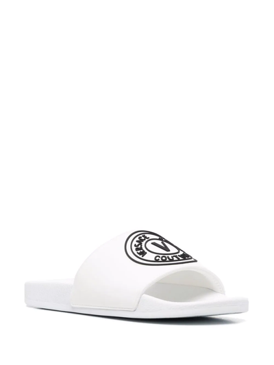 Shop Versace Jeans Couture Logo Slip-on Slides In Weiss