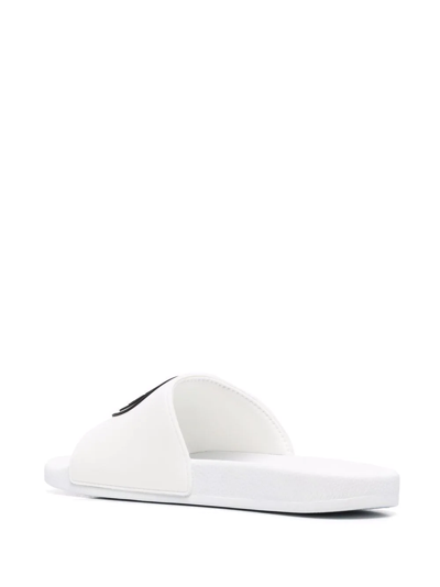 Shop Versace Jeans Couture Logo Slip-on Slides In Weiss