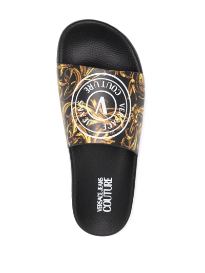 Shop Versace Jeans Couture Graphic-print Slip-on Slides In Schwarz