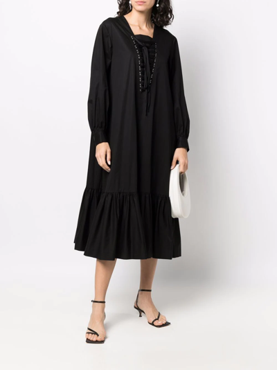 Comme Des Garçons Lace-up Flared Hem Dress In Schwarz