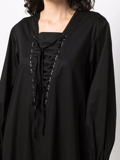 Comme Des Garçons Lace-up Flared Hem Dress In Schwarz