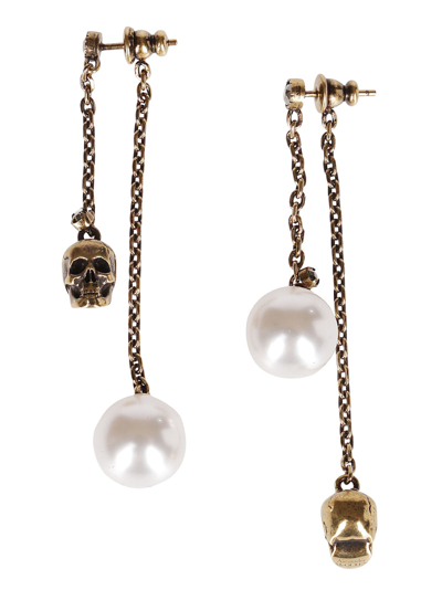 Shop Alexander Mcqueen Embellished Skull Charm Earrings In Gold