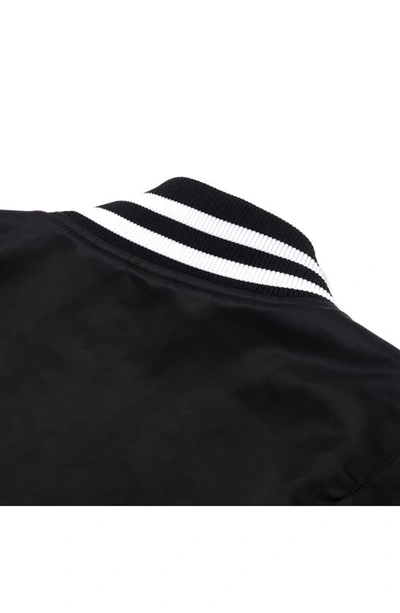 Shop Bts Themed Merch Gender Inclusive Boy With Luv Stadium Varsity Jacket In Black