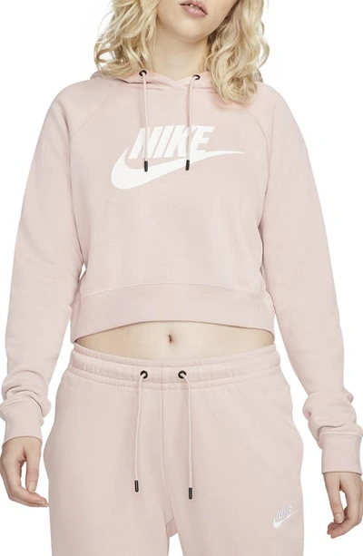 Shop Nike Sportswear Essential Crop Hoodie In Pink Oxford/ White