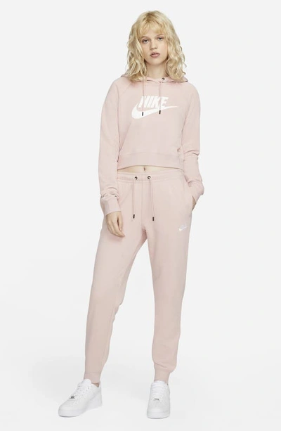 Shop Nike Sportswear Essential Crop Hoodie In Pink Oxford/ White