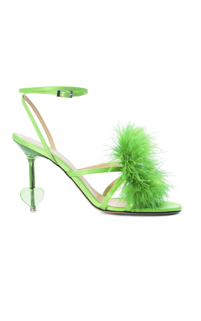 Shop Mach & Mach Women's Feather Satin Sandals In Blue,green
