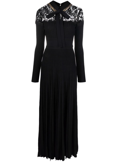 Shop Elie Saab Floral Lace Knitted Long Dress In Black