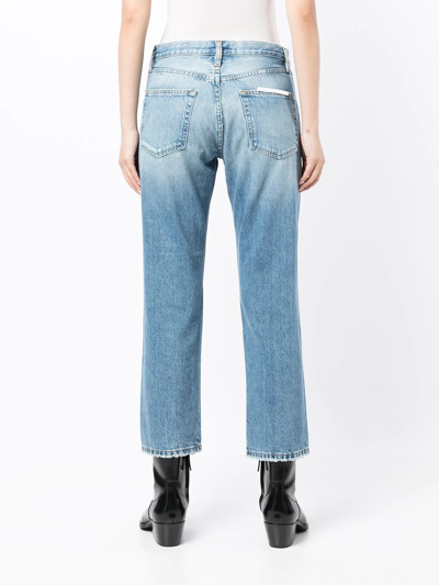 Shop Frame Cropped Straight-leg Distressed Jeans In Blau