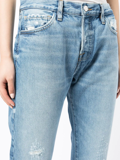 Shop Frame Cropped Straight-leg Distressed Jeans In Blau