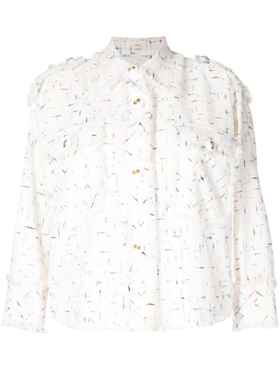 Shop Edward Achour Paris Tweed-style Overshirt In Weiss