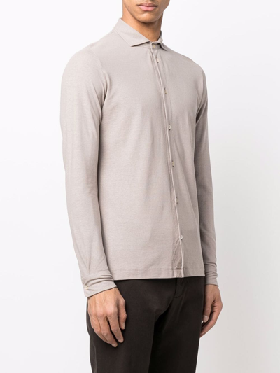 Shop Zanone Slim-cut Button-down Shirt In Nude