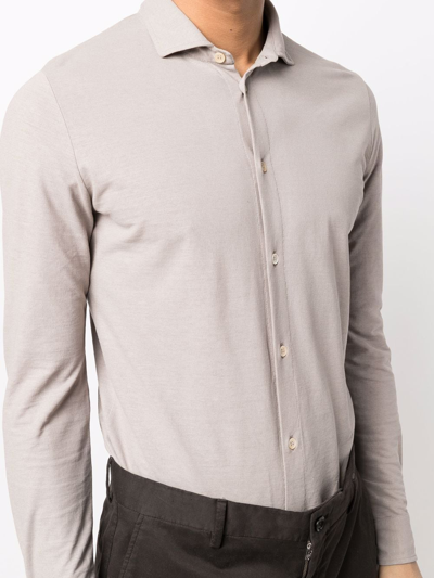 Shop Zanone Slim-cut Button-down Shirt In Nude