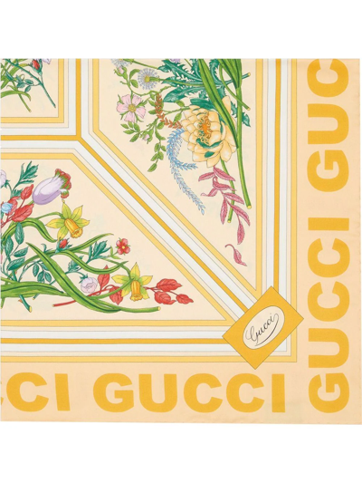 Shop Gucci Floral-print Silk Scarf In Gelb