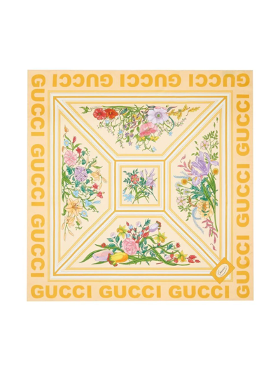 Shop Gucci Floral-print Silk Scarf In Gelb