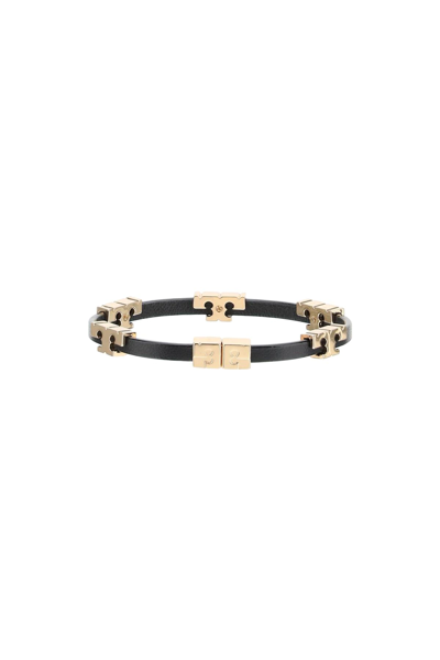 Shop Tory Burch T Leather Bracelet In Black